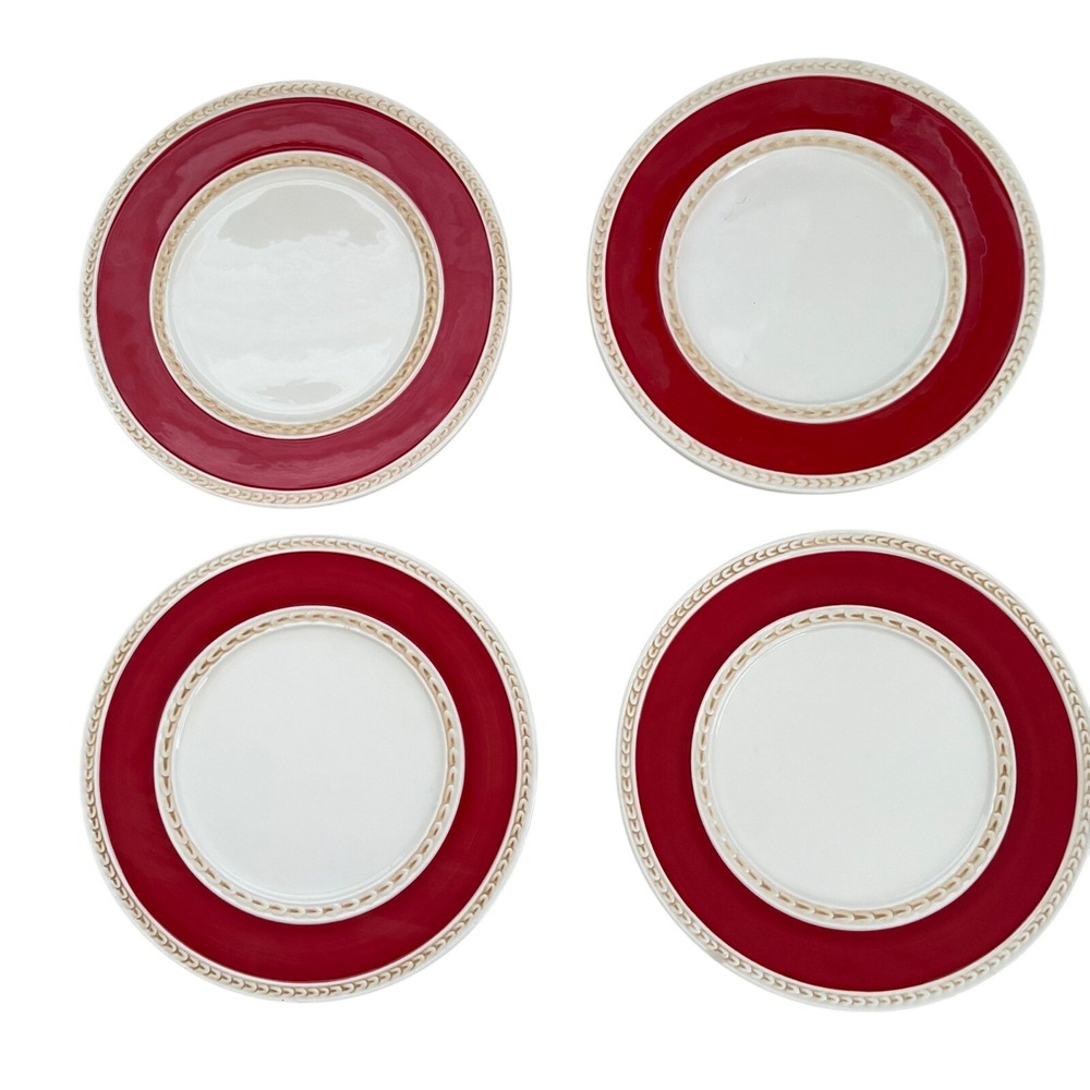 Fitz and Floyd Town & Country Red White Salad Plates Set of 4 Stoneware 8.25"